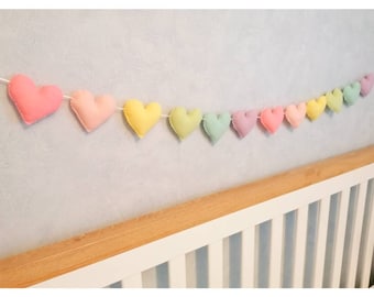 Pastel rainbow heart bunting / Heart garland / Nursery decor / New born / Baby shower gift / girls bedroom decor