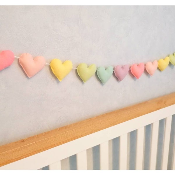 Pastel rainbow heart bunting / Heart garland / Nursery decor / New born / Baby shower gift / girls bedroom decor