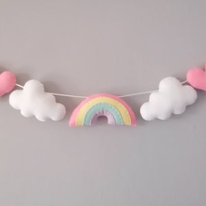 Pastel nursery decor / rainbow heart garland / felt garland / pastel rainbow heart bunting / girls bedroom decor / newborn gift
