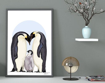 Emperor Penguin Print, Penguin Gift, Animal Prints, Gift For Animal Lovers, Penguin Family Portrait, Penguin Art Print, Penguin Poster