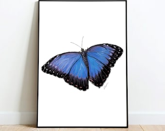 Butterfly Print, Butterfly Gifts, Insect Print, Gift For Her, Blue Morpho Butterfly, Butterfly Artwork, Blue Butterfly Print, Blue Wall Art