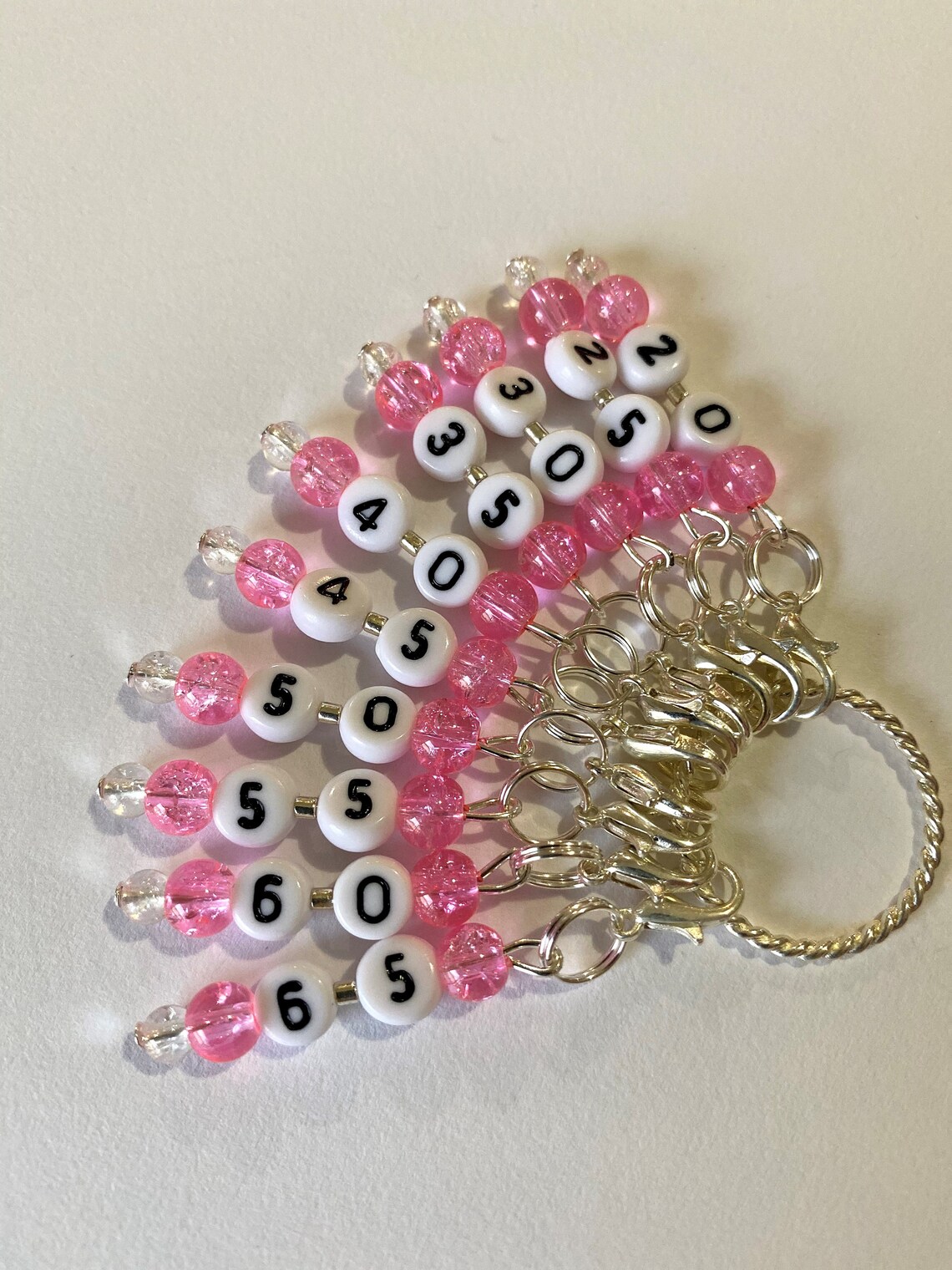Beaded Crochet Hook Size Markers Set of 10 Pink Crackle Etsy