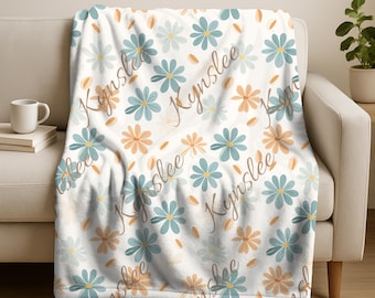 Personalized Plush Blanket with Floral Design, Name Blanket, Custom Throw Blanket, Gift for Her, Home Decor, customized name throw girl gift