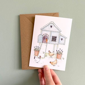 Hen House Greeting Card // Chicken Coop Card // Farm Illustration // Chicken Birthday Card // Easter Card // Watercolour Card / Chicken Love