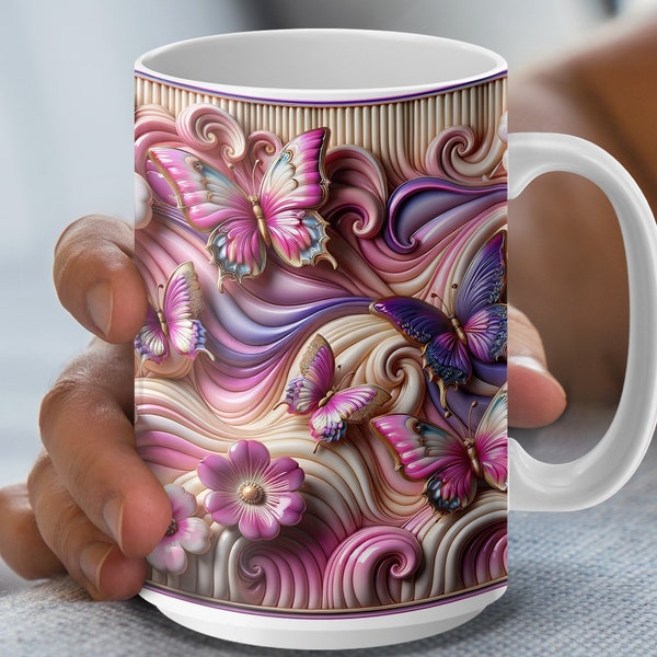 Floral and Butterfly Design Mug, Elegant Coffee Cup, Unique Artistic Drinkware, Perfect Gift Idea