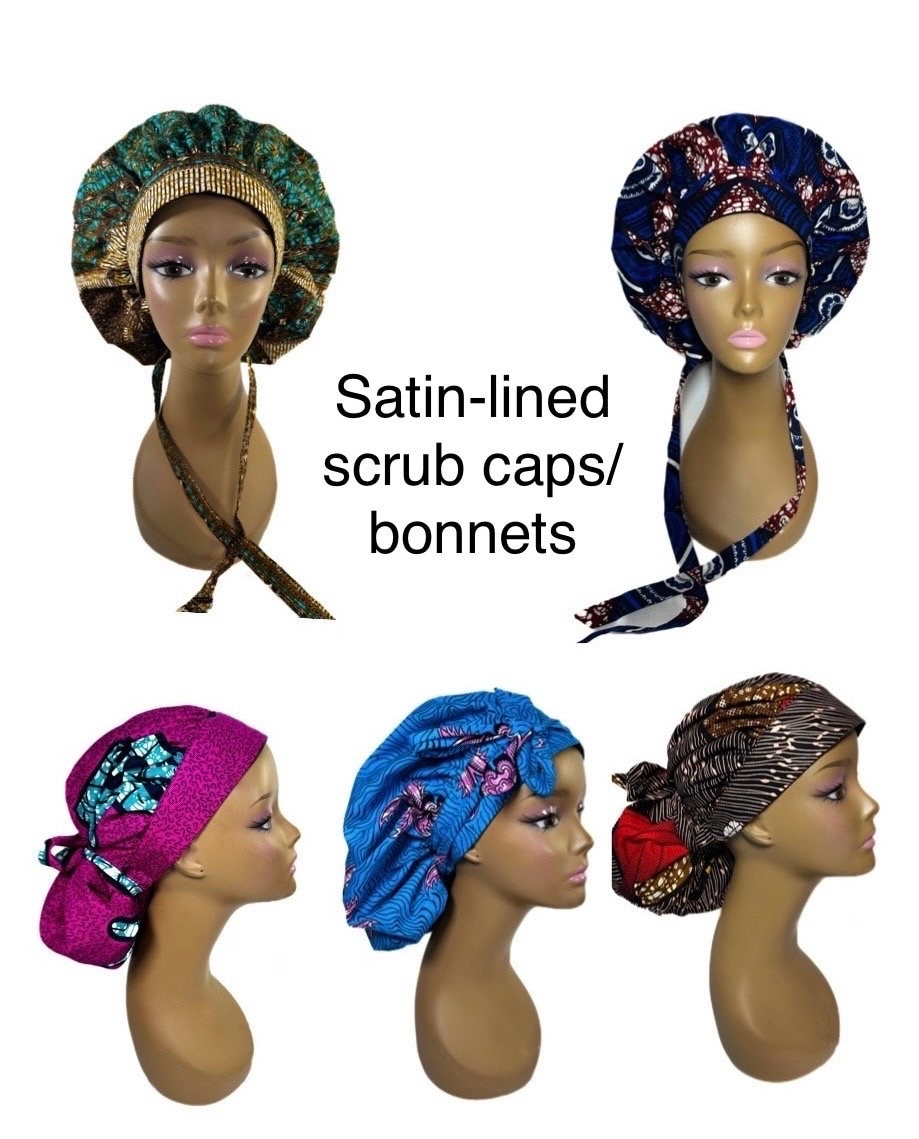 Satin-lined scrub cap/ bonnet