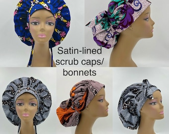 Satin-lined scrub caps/bonnets