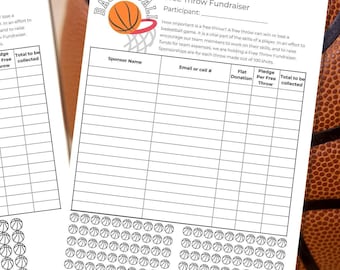 Basketball Team Fundraising Form Printable Free Throw Pledge Sheet Shoot-A-Thon Support My Season Sports Funds Template School Fundraiser