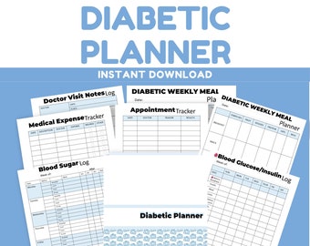 Printable Blood Sugar Tracker, Diabetic Daily Planner, Type 2 Diabetes Health Care Logbook, Blood Sugar Glucose Journal,  Diabetes Organizer