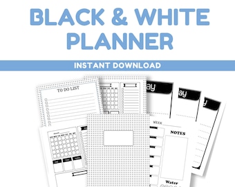 Black and White Calendar | Minimalist Printable Calendar | Undated Daily Weekly Monthly Calendar