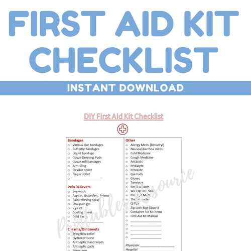 First Aid Kit List First Aid Bag Checklist Etsy Australia