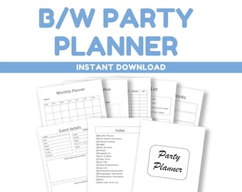 Party Planner Black & White | Printable Planner | Party Planning | Minimalist Planner