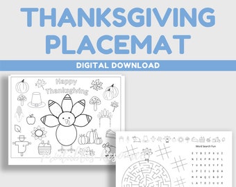 Kids Placemat | Thanksgiving Kids Placemat | Party Placemats | Kids Activity Placemat | Party Placemat