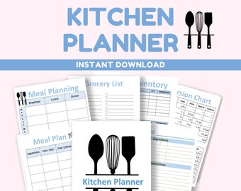 Kitchen Planner Printable Weekly Meal Planner | Conversion Chart Substitute Recipe Page Sheets for DIY Binder | Bridal Shower Gift Idea for