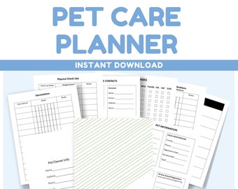 Pet Care Planner Printable | Health Record | Information Sheet Profile