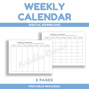 Calendario semanal imprimible sin fecha, horizontal, de 8,5 x 11 pulgadas, listo para imprimir, para mamá, planificación del hogar, familia