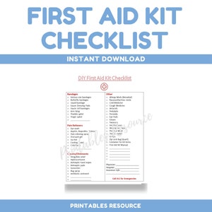 First Aid Kit Checklist Printable: Emergency Supplies List (Digital Download)