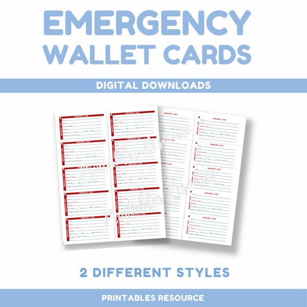 Emergency Wallet Card | Emergency ID Card | Information Card | Medical Information | Medical Alert | In Case of Emergency - Jonda