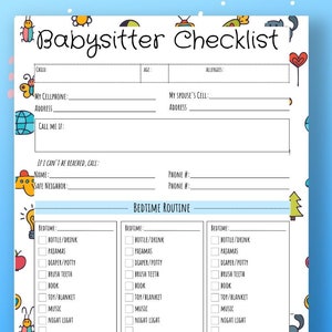 Babysitter Checklist Printable: Nanny Notes, Childcare Form (PDF)