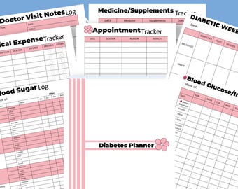 Diabetes Management Planner, Diabetes Logbook, Blood Sugar Glucose Journal, Printable Daily Diary, Printable Diabetes Organizer