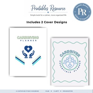 Two printable binder cover design options included with the caregiver essentials binder to personalize and organize health records.