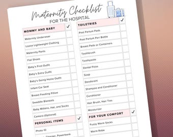 Schwangerschafts-Klinik-Tasche Checklist: Druckbare Packliste für neue Mom (Digitaler Download)