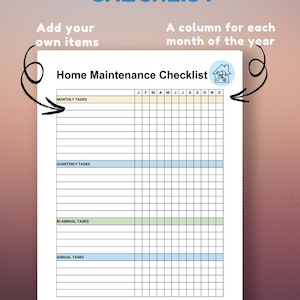 Home Maintenance Checklist Printable House Organizer Monthly Quarterly ...