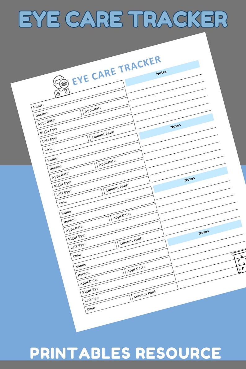 Eye Tracking Printable Pdf Eye Health Tracker Printable: Eye Exam & Visit Forms (digital Download ...