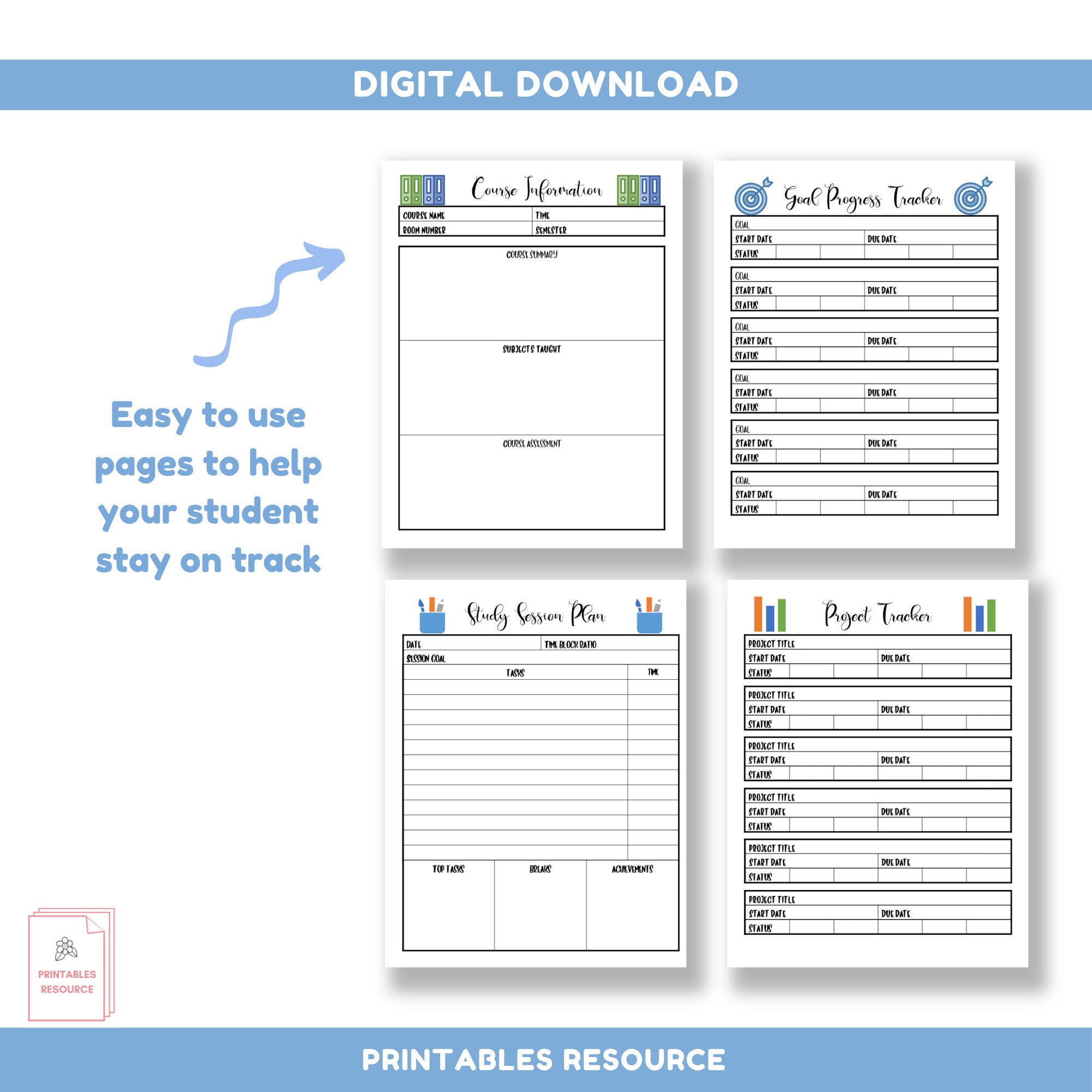 School Student Planner Printable: Assignment & Exam Tracker (digital ...