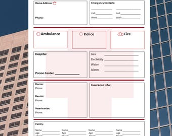 Emergency Information Sheet | Emergency Contact List for Kids | Contact Numbers l Childcare Planner l In case of emergency l Babysitter Info
