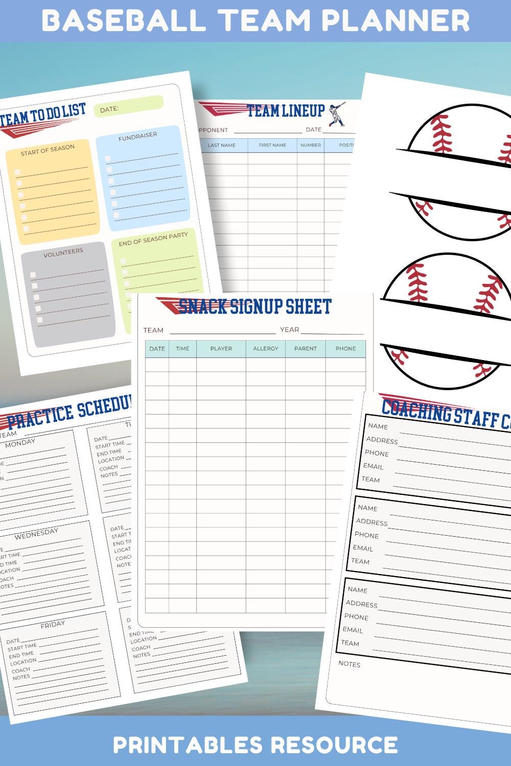 Baseball Team Planner Printable: Coach & Sports Mom Organizer (digital ...