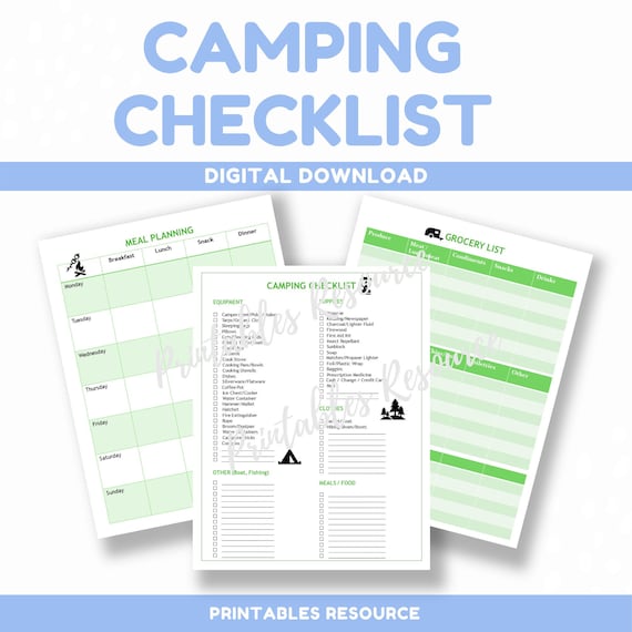 Camping Checklist  Printable Checklist  Camping Printable