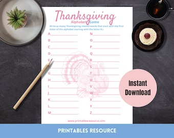 Thanksgiving Printable Game A-Z | Friendsgiving Game Printable | Women's Games - Printables Resource