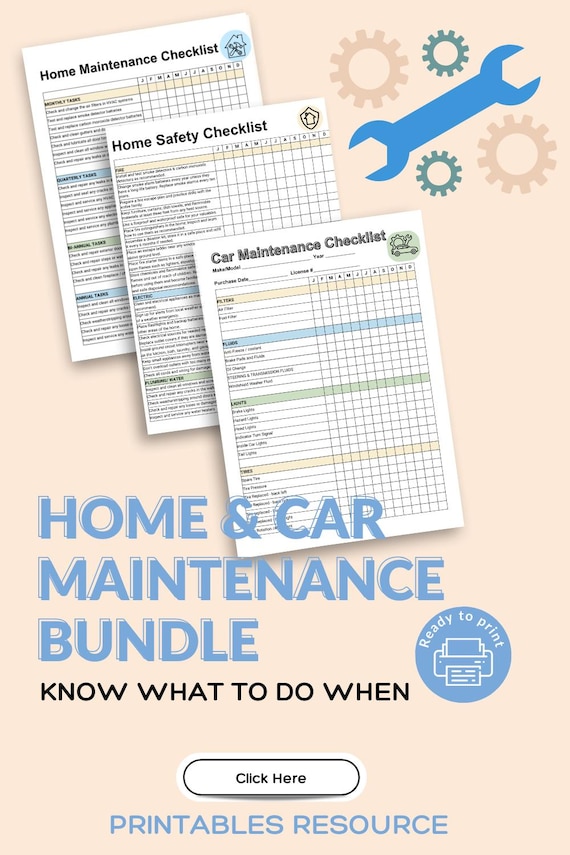 Printable Home Maintenance Binder and Safety Checklist and Car Maintenance Bundle Mom Home Organizer To Do List Management Tracker