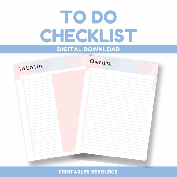Minimalist To Do List Printable: Checklist Stationery (Digital Download)