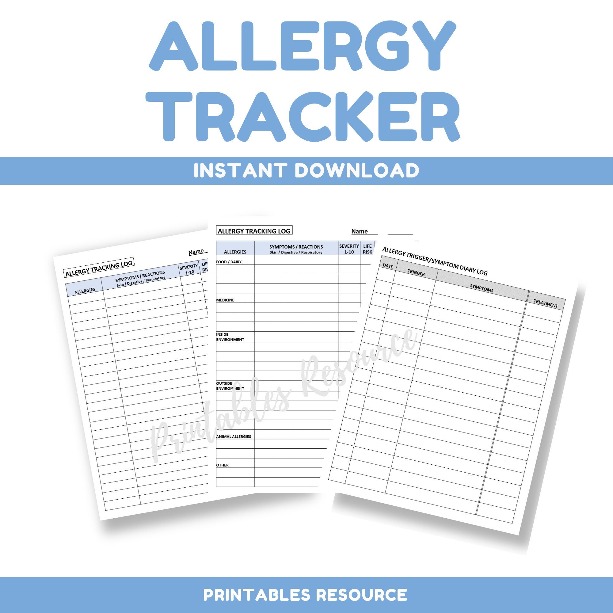 Allergy Tracker Allergy Symptoms Log Minimalist Design System Journal