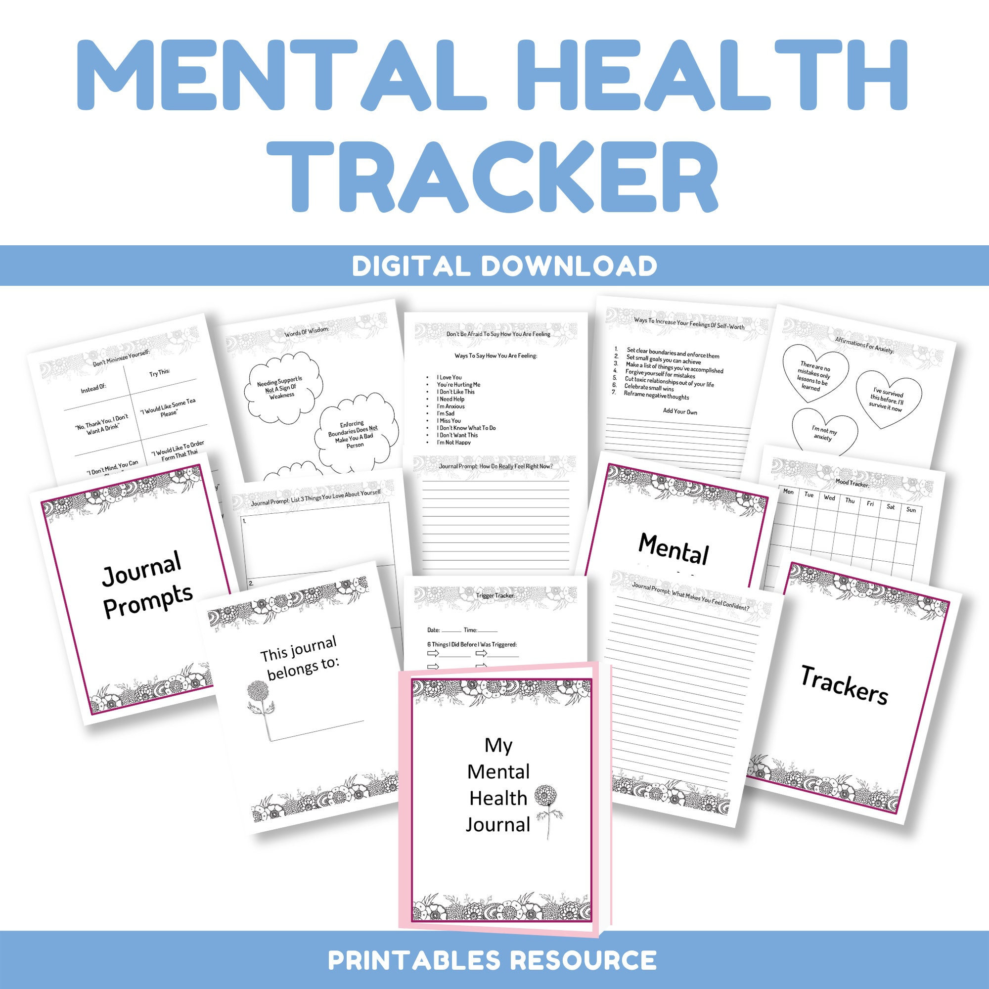 Mental Health Tracker Printable Mental Health Tracker Self Care Tracker ...