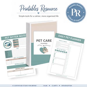 Planificador de cuidado de mascotas imprimible / Lista de verificación para cachorros, notas para el cuidador de mascotas, registro diario de mascotas, seguimiento de veterinario y peluquería / Organizador de mascotas en PDF
