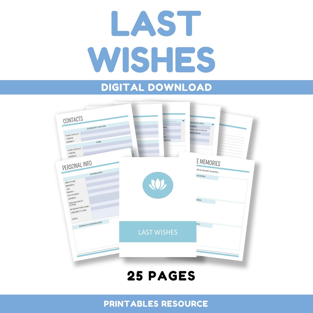 Last Wishes Printable Final Wishes Estate Planner Binder Family Binder ...