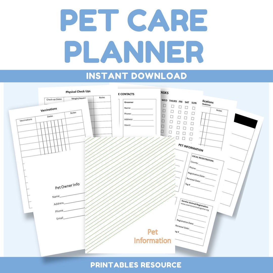 Pet Care Planner Printable Health Record Information Sheet Profile - Etsy
