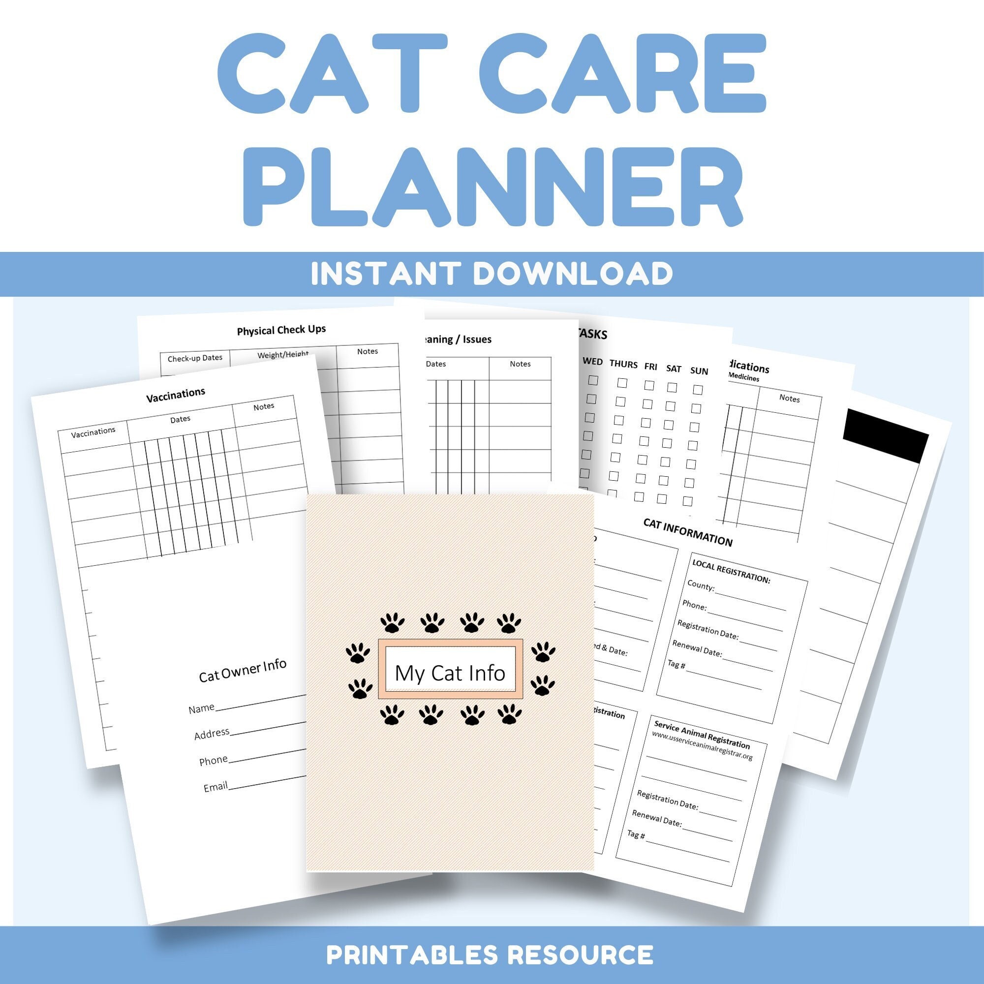 Cat Care Planner Printable Cat Planner Cat Vaccination Records Cat ...