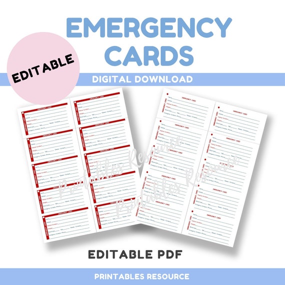 Editable Emergency Wallet Card Editable PDF Digital Etsy Editable Emergency Wallet Card Editable PDF Digital Etsy