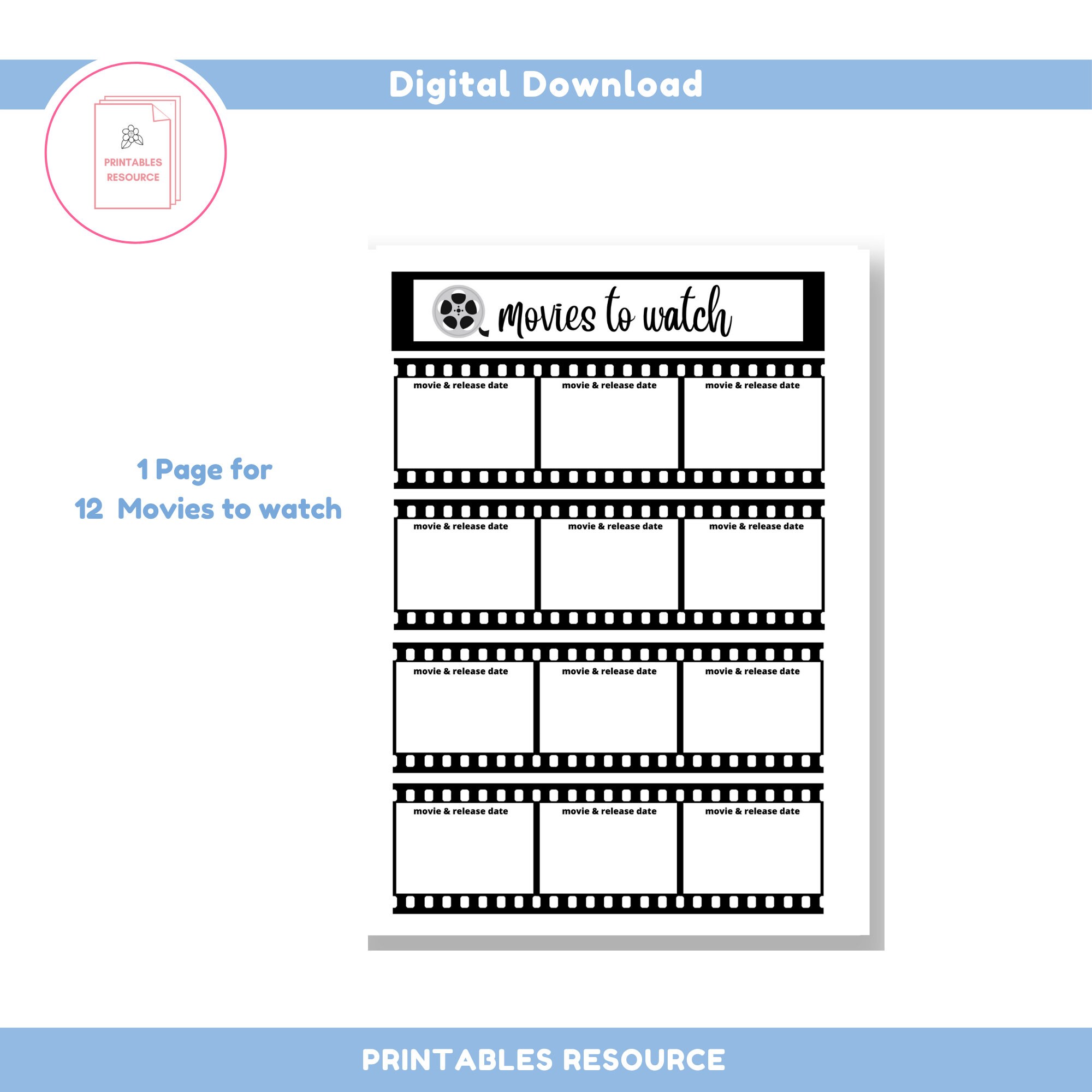 Movies to Watch List Movie Tracker Movie List Printable - Etsy