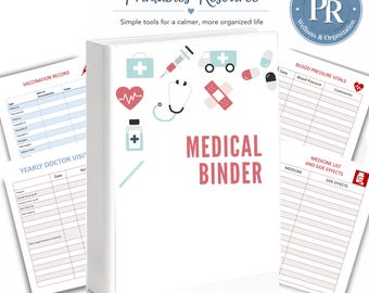 Medical Binder Printable | Medical Planner Health Organizer for Caregivers, Families, Seniors | Medication, Appointment, Emergency Records