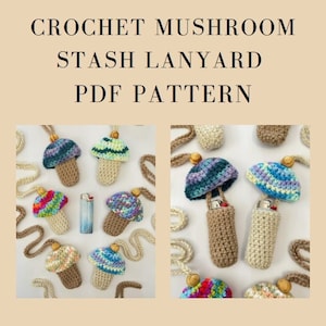 PATTERN Digital Download Crochet Mushroom Stash Lanyard, Crochet Mushroom Pattern, Crochet Stash Necklace Pattern, Crochet Mushroom Pocket