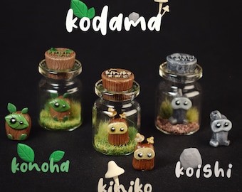 Kodama 木霊 "forest spirit" miniature in bottle, Koishi, Konoha, Kiniko Lucky Charm