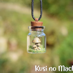 Terrarium Pendant Autumn Mushroom in Lucky Bottle Miniature Drill