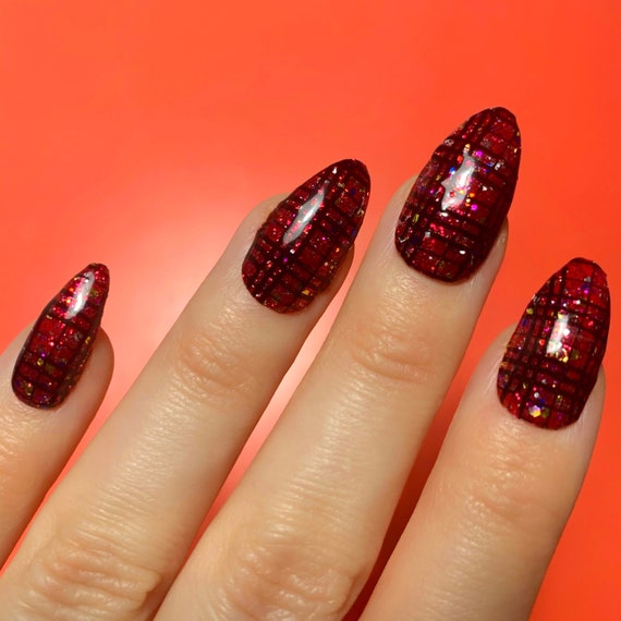 Ruby Red Glitz Glitter Nails-styled in Long Ballerina - Etsy