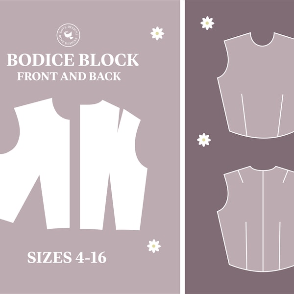 Basic Bodice Block PDF Sewing Pattern - Sizes 4-16 Available (+Info File and Instructions on how to adjust the Pattern)