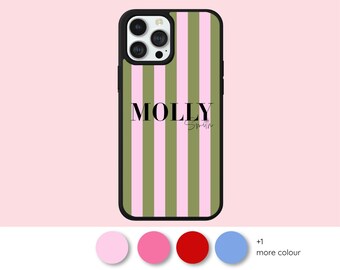 Personligt iPhone-skal med initialer – Randigt glansigt TPU, personlig estetisk present till henne, passar iPhone 17 16 15 14 13 12 11 Pro Max